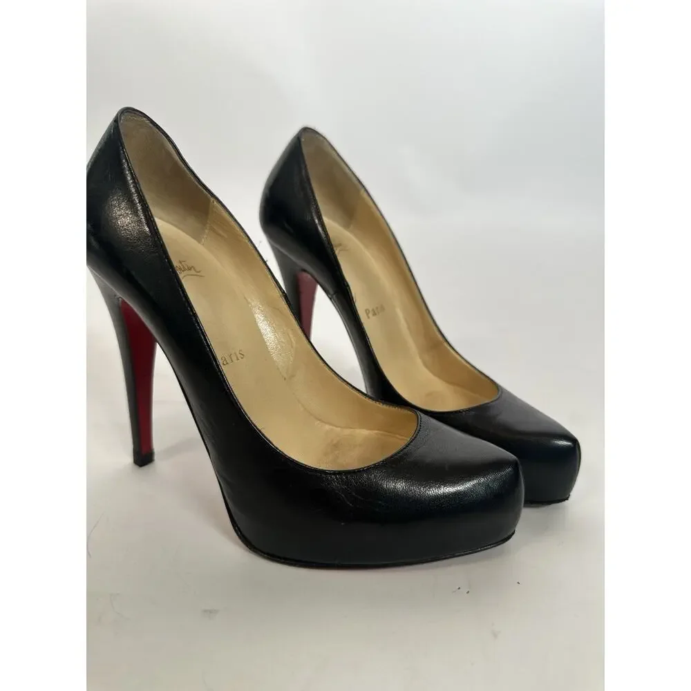 Christian Louboutin Black Leather Platform Pumps Heels Size 36 Red Sole